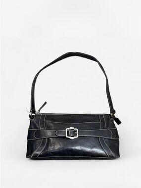Franco Sarto Black Leather Shoulder Bag with Buckle Accent